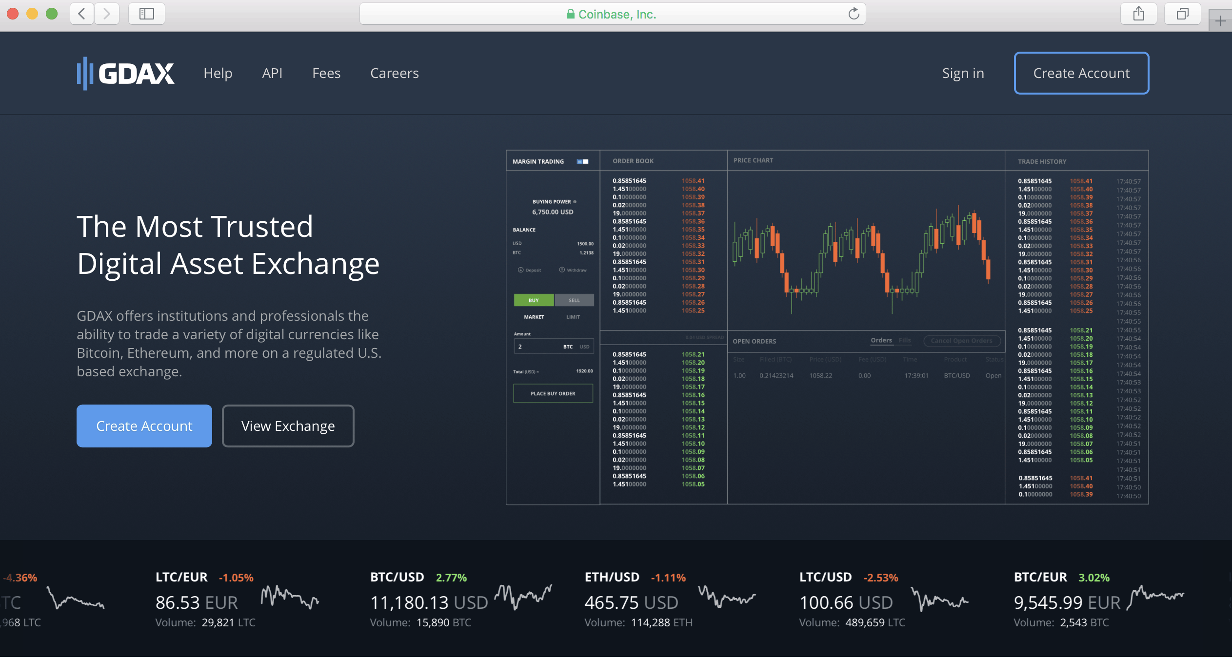 GDAX Home Page Image