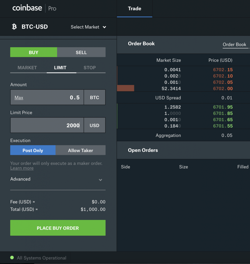 can you set buy orders on coinbase