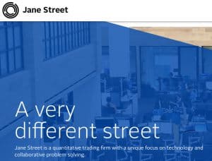 Screen capture of Jane Street Capital home page declaration of "A very different Street."