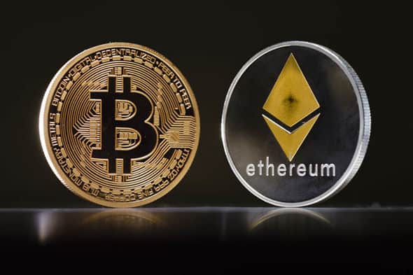 Image of bitcoin and Ethereum logos